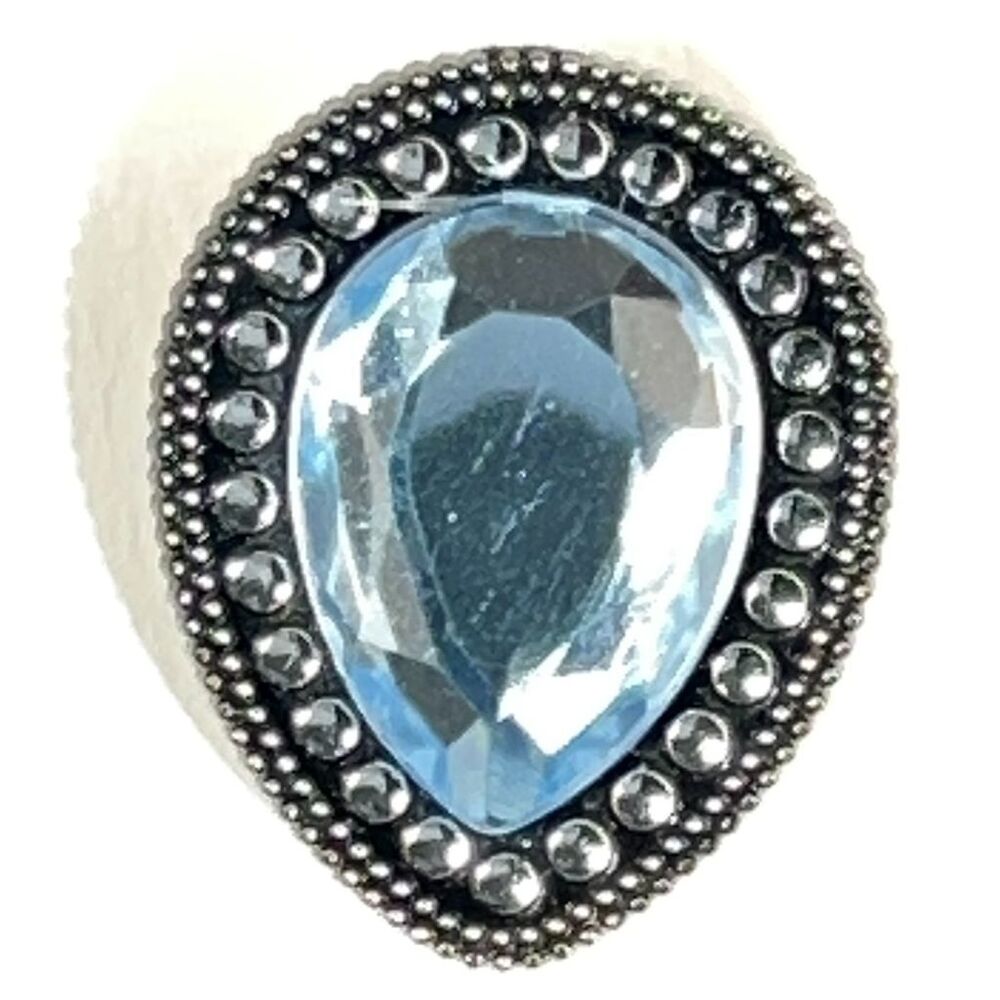 Vintage Blue Rhinestone Button Cover Teardrop Two Tone Silver Retro Gold Clip - Picture 5 of 5